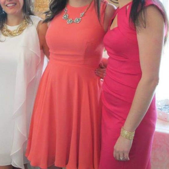 Coral Pink Wedding Guest Dress, French Connection Size 6 - Picture 3 of 5